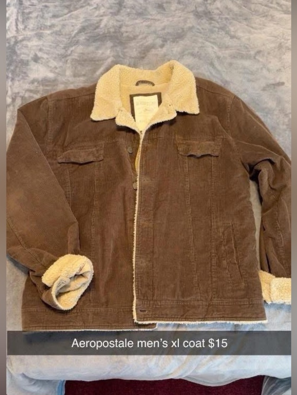 Aeropostale Brown Corduroy Jacket with Cream Sherpa Collar